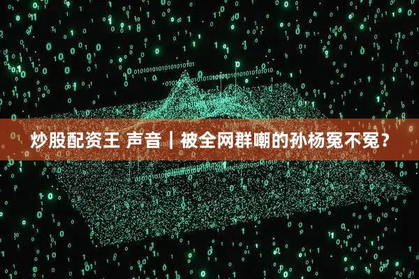 炒股配资王 声音｜被全网群嘲的孙杨冤不冤？